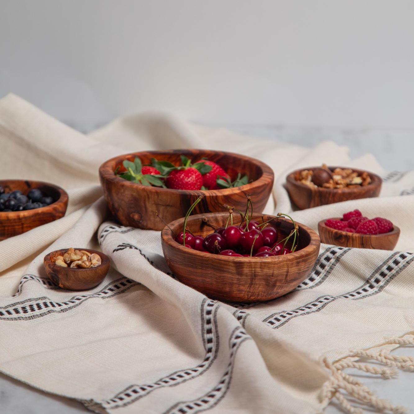 Handcrafted Olive Wood Bowl Set – 6 Small Wooden Snack & Fruit Bowls, Natural Kitchen Serving Set, Rustic Artisan Gift - Thumbnail 3