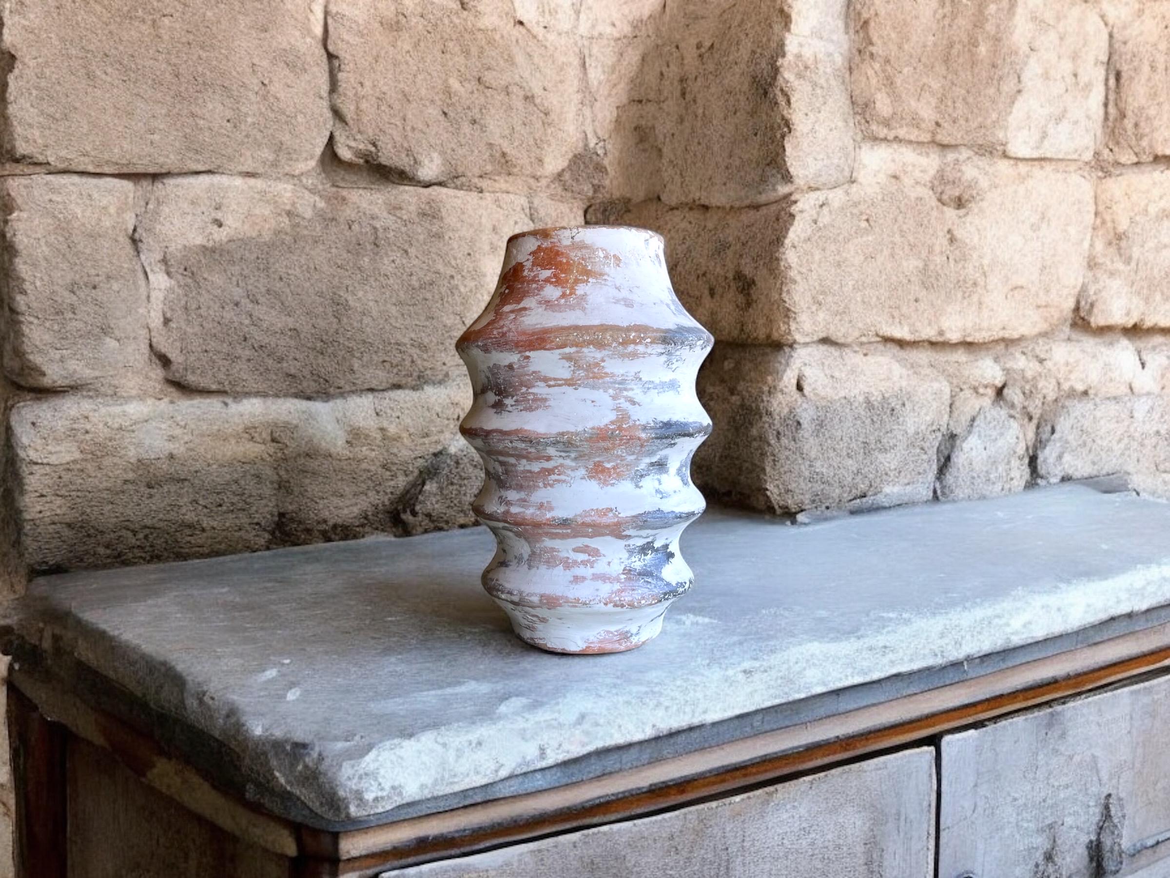 Pottery Vase,  Handmade Terracotta Berber Vase | Earthenware | Unique Pottery Decor | Wavy & Bulbous Designs |Pottery with Fire Art - Thumbnail 7