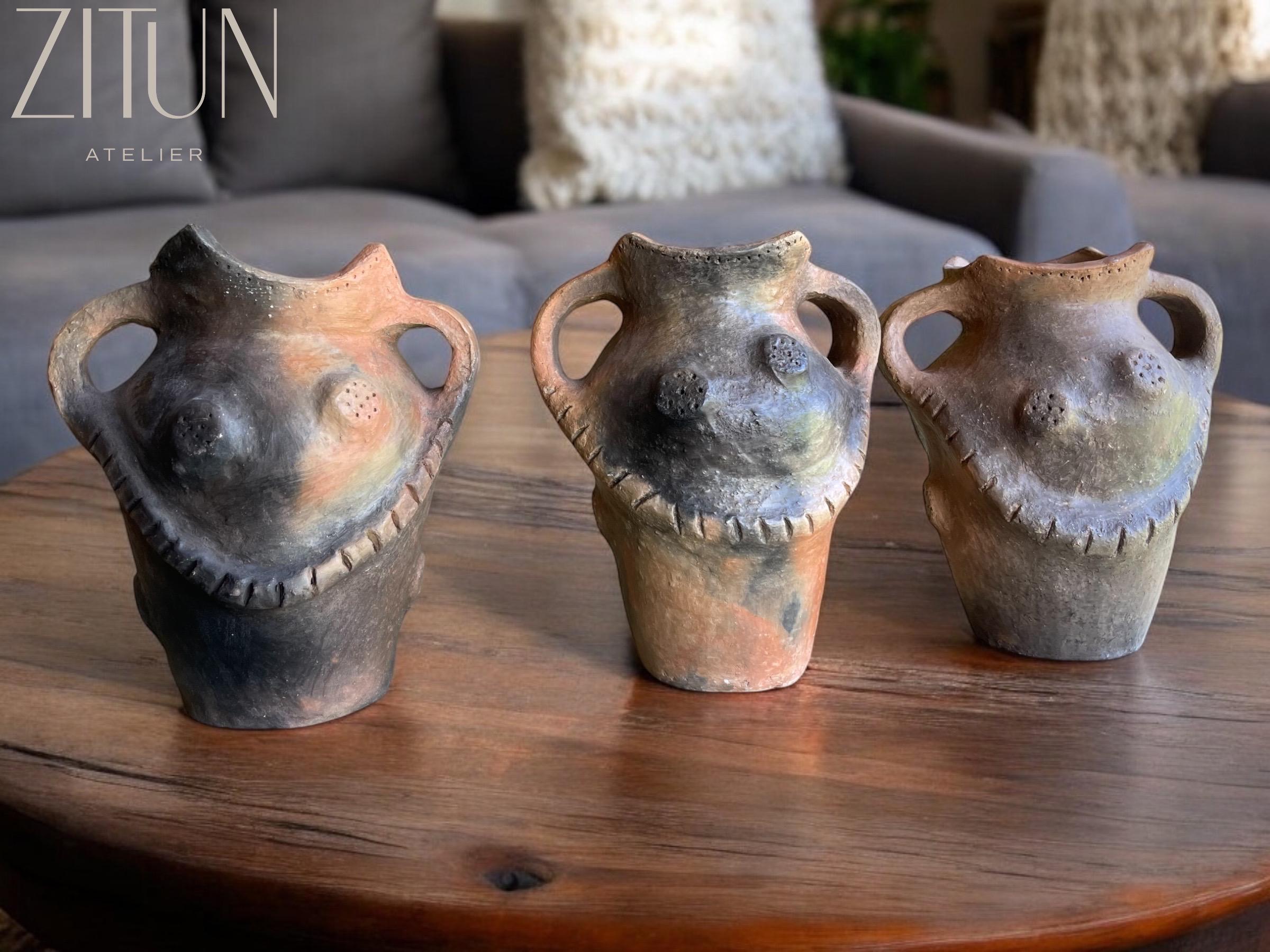 Decorative Vase| Authentic Berber Terracotta Vase | Home Decor | Unique Fired Clay Pottery ; Earthy Tones Natural Colors | Eco Friendly - Thumbnail 3