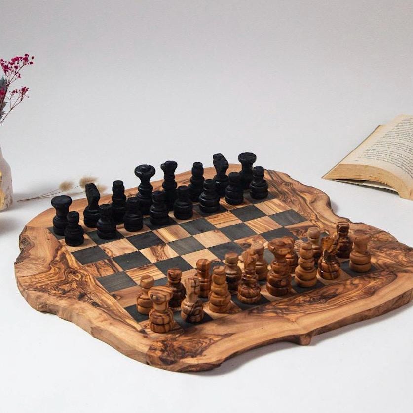 Handcrafted Olive Wood Chess Set: Artisan Board Game - Thumbnail 7