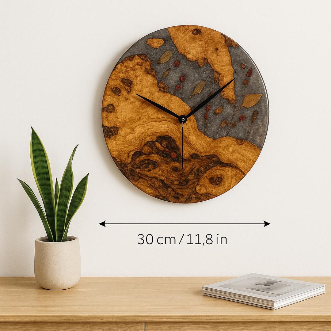 Acrylic Wall Clock With Koa Wood Grain Epoxy - Silent Modern Wall Art ...