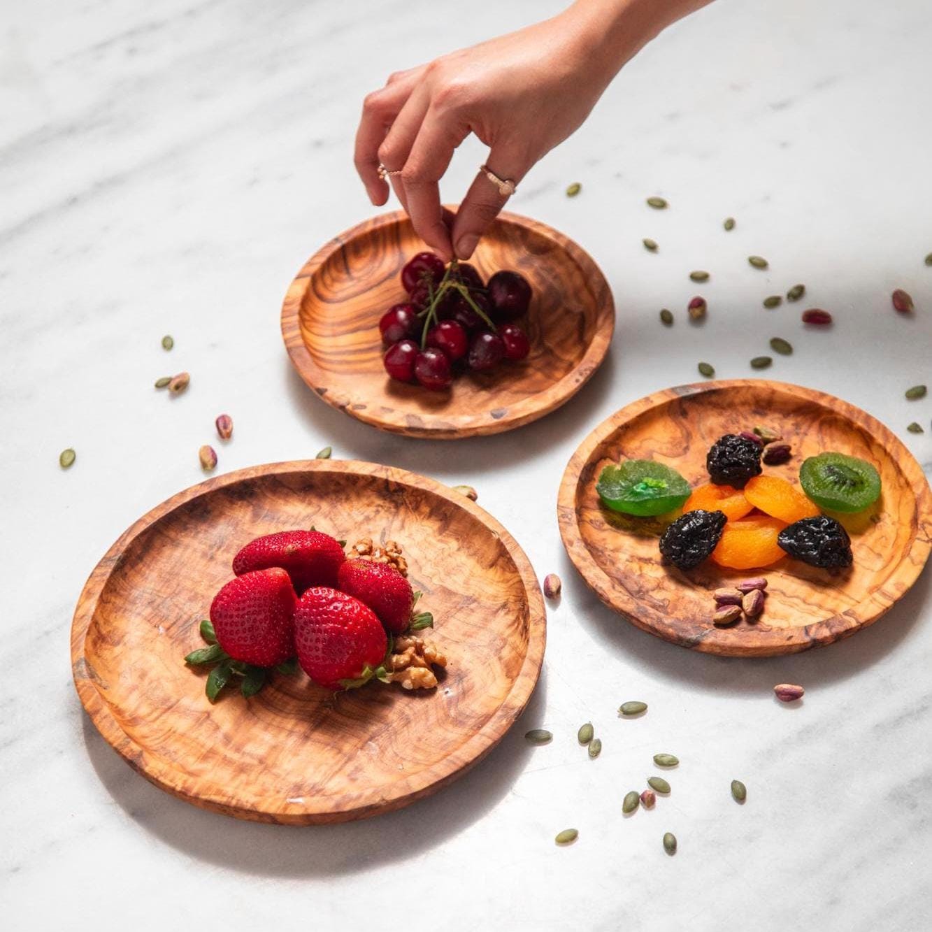 Olive Wood Plate Set – Handmade Serving Plates, Natural Snack & Dessert Trays, Mediterranean Kitchen Decor