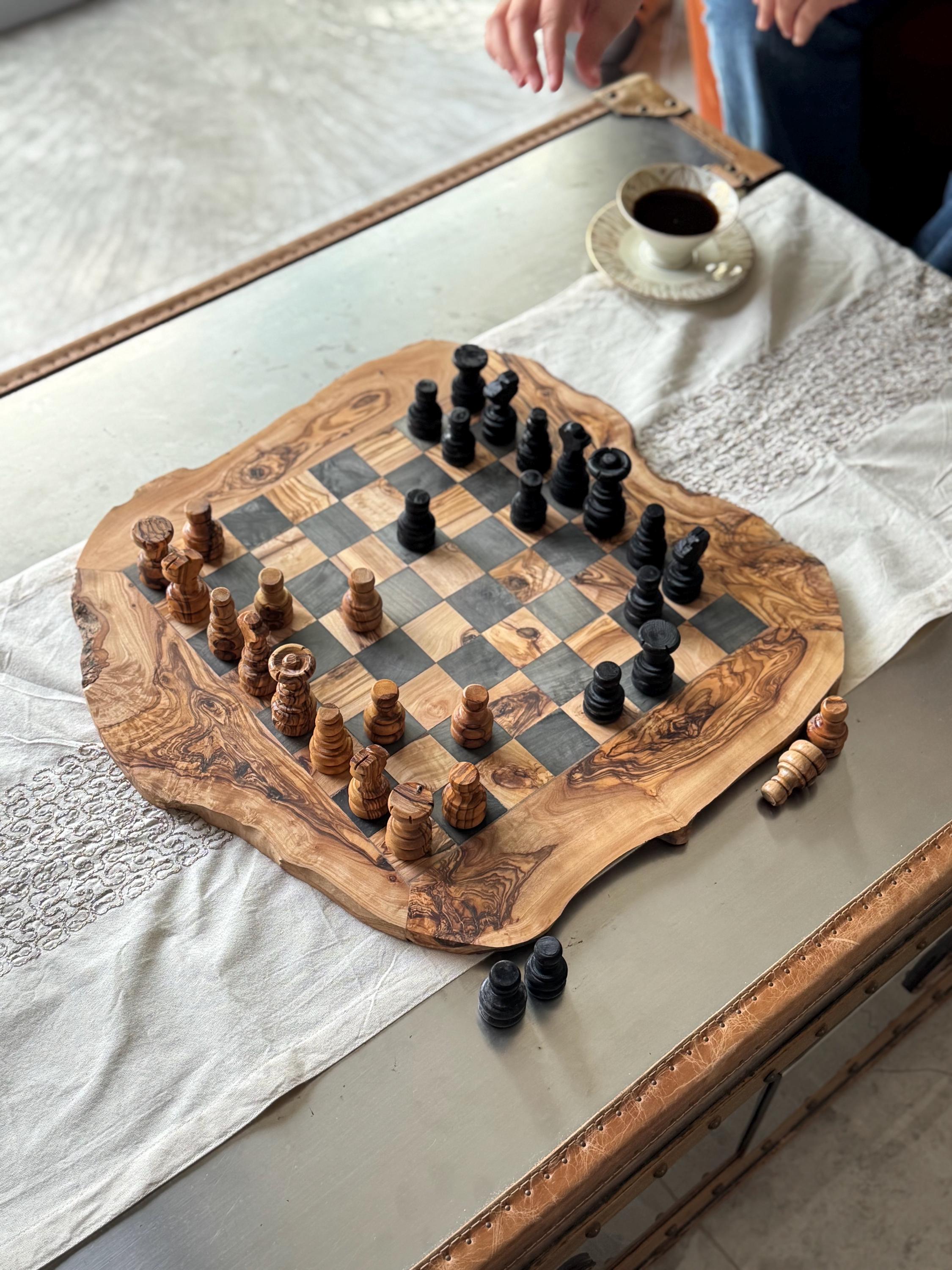 Handmade Olive Wood Chess Board | Rustic Premium Mediterranean Olive Wood Board - Image 1