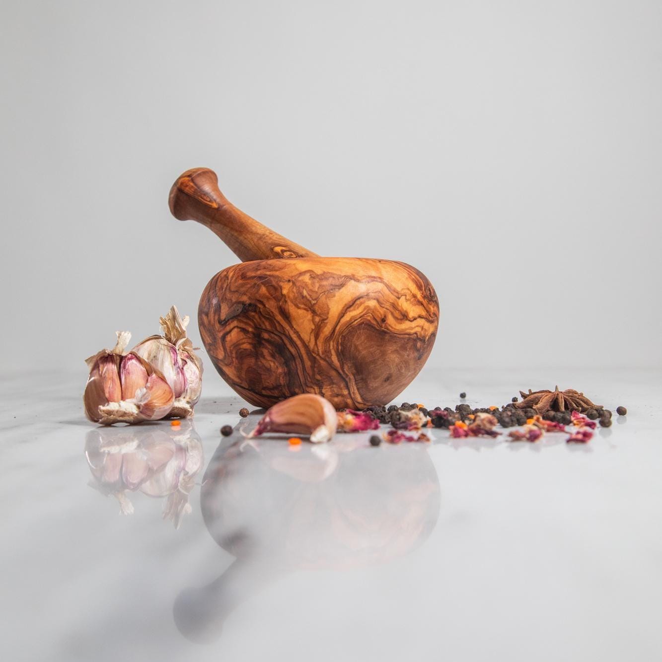 Rustic Olive Wood Mortar and Pestle – Organic Shape – Handmade Spice Grinder Bowl – Tunisian Artisan Kitchen Tool - Thumbnail 3