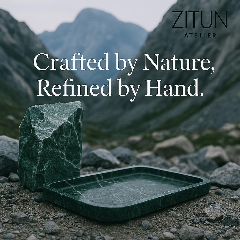 Green Marble Tray – Handmade Natural Stone Vanity and Bathroom Organizer - Thumbnail 7