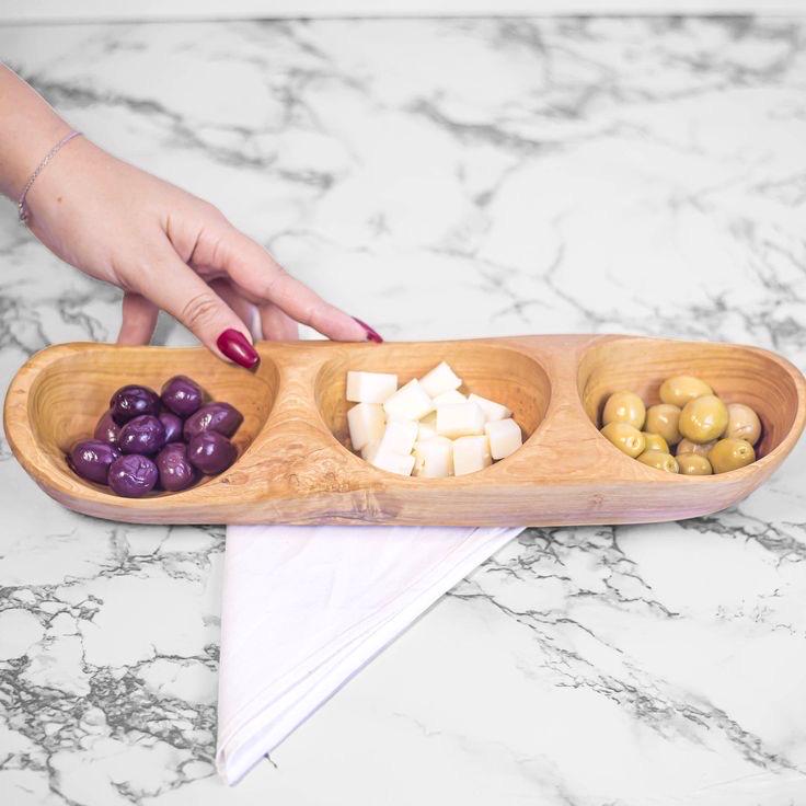 Handcrafted Olive Wood Divided Serving Tray – Rustic Snack Bowl - Thumbnail 6