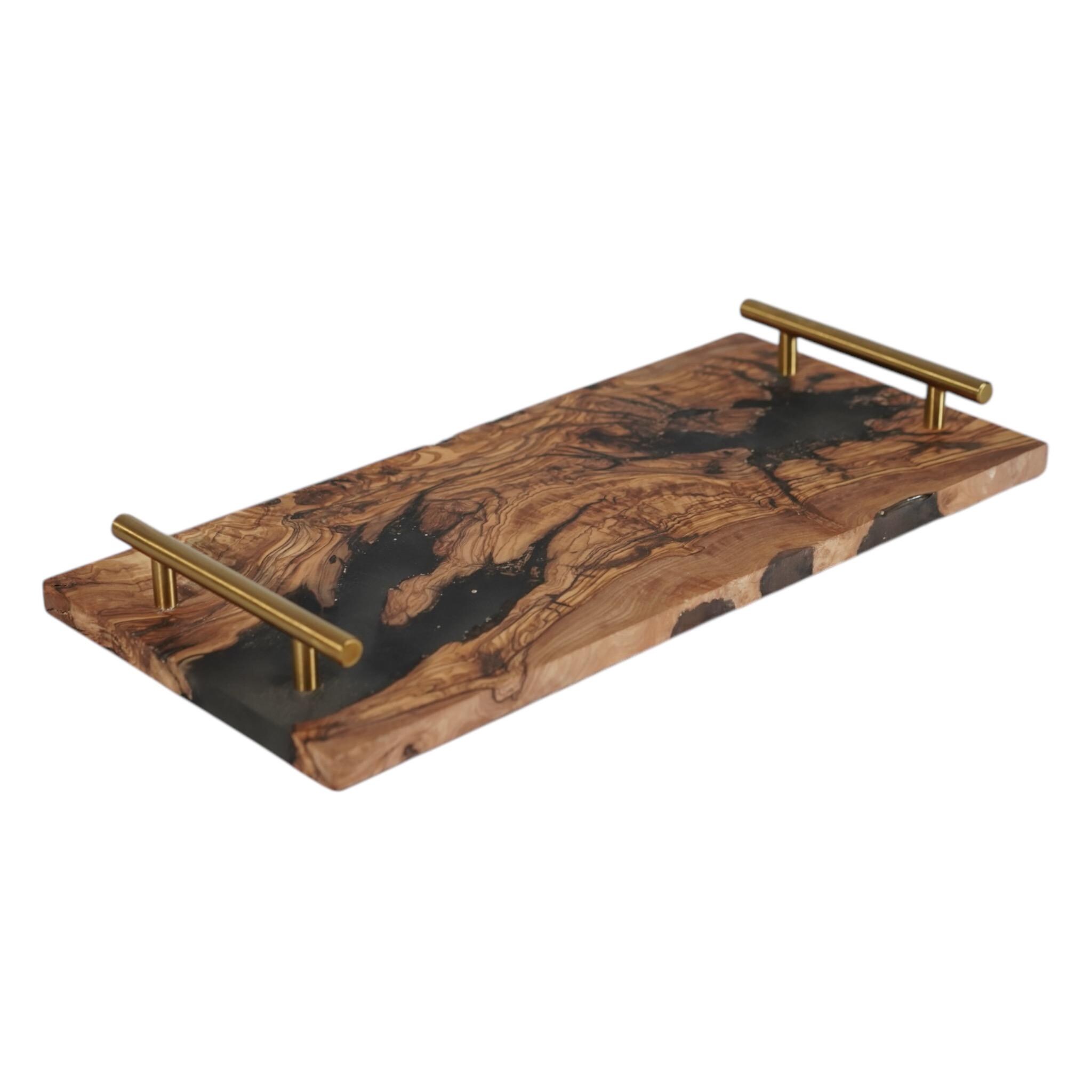 Serving Tray –Olive Wood & Black Resin Tray -Handmade Mediterranean Tray | Olive Wood Decor | Resin Inlay -Handcrafted Elegance - Thumbnail 3