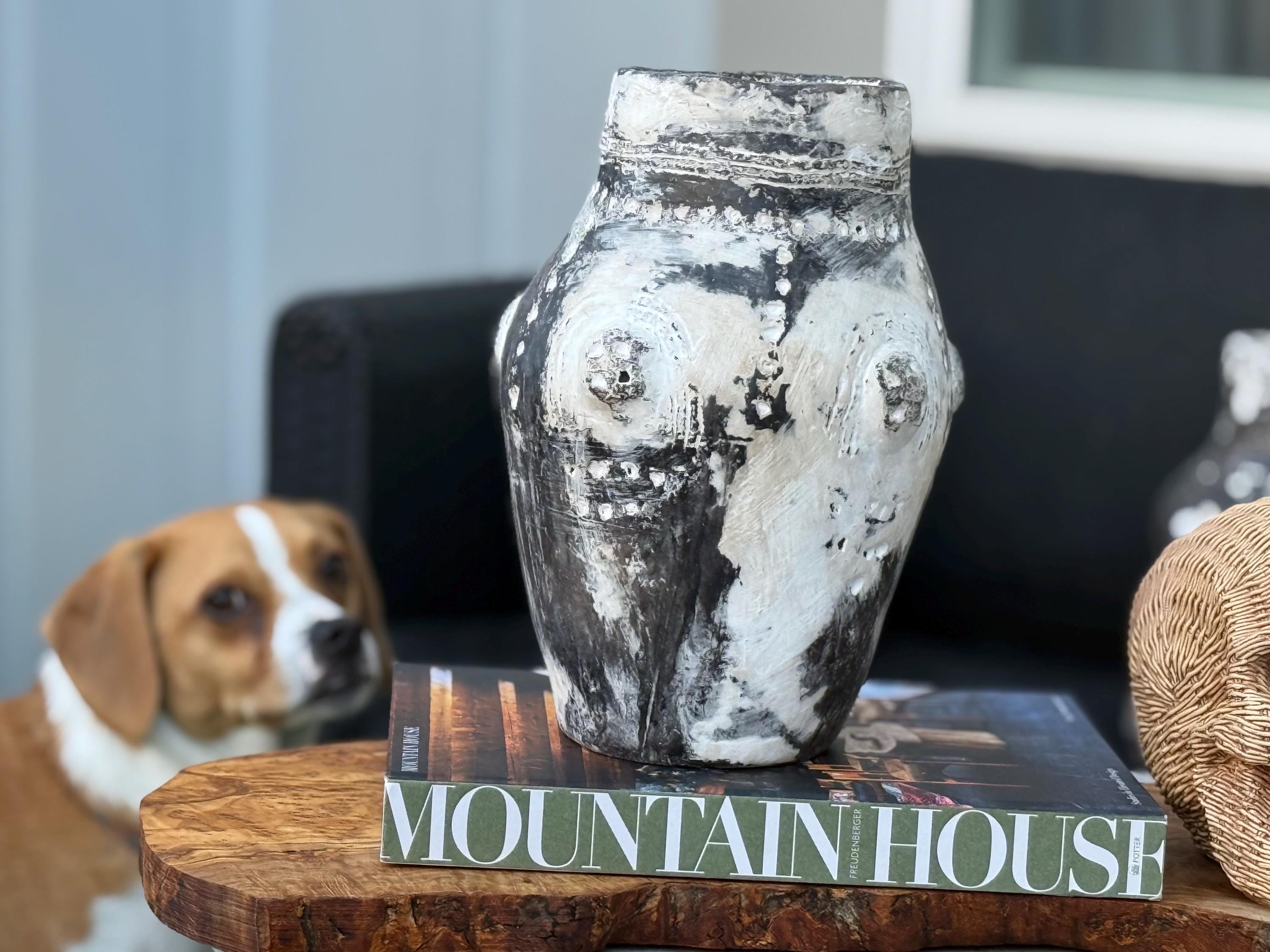 Berber Terracotta Sculpture: Wabi-Sabi Inspired Vase, North African Art - Thumbnail 3