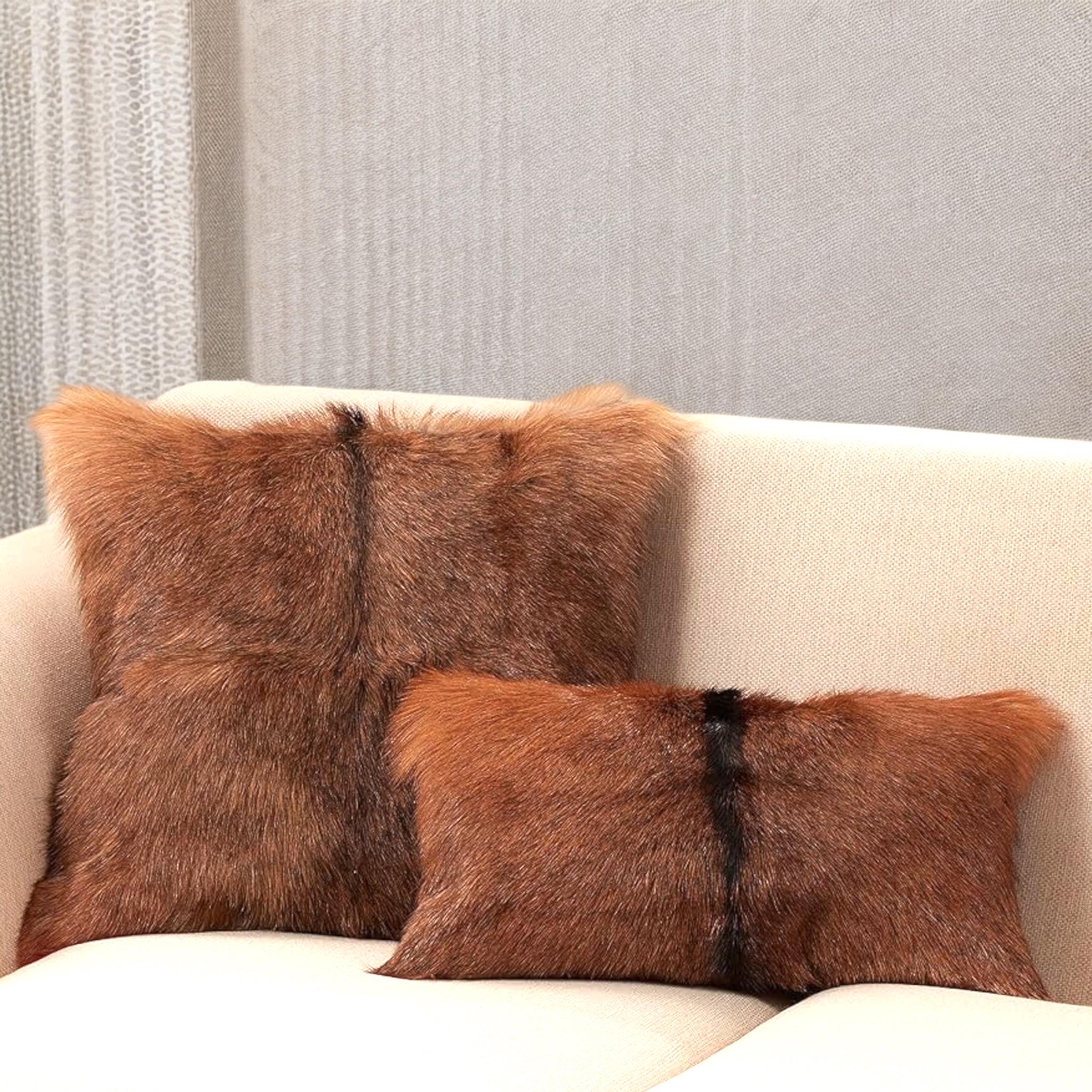 Genuine Goat Fur Cushion – Handeoven Decorative Pillow | Natural Goat Fur | Original and Unique Home Decor - Thumbnail 3