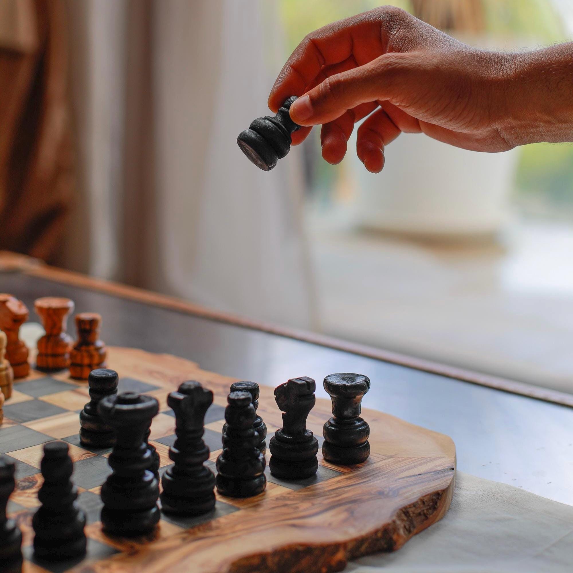Handcrafted Olive Wood Chess Set: Artisan Board Game - Thumbnail 5