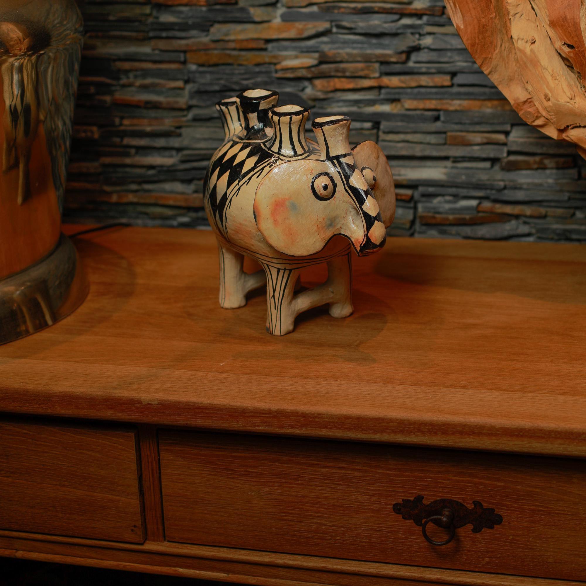 Handmade Pottery Elephant Tealight Holder – Tunisian Clay Decor - Thumbnail 3