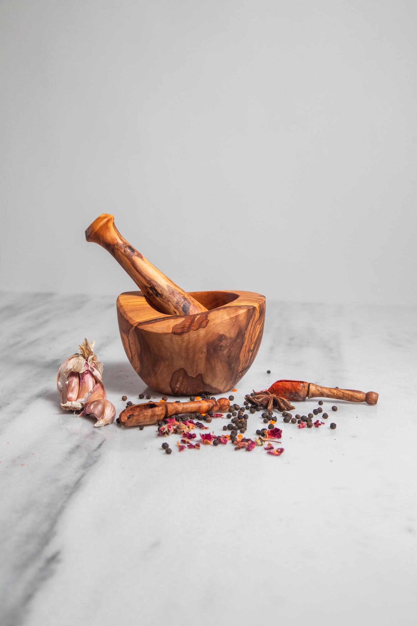 Olive Wood Mortar and Pestle – Handcrafted Rustic Spice Grinder | Herb Crusher, Kitchen Tool & Gift, Natural Wood - Thumbnail 7
