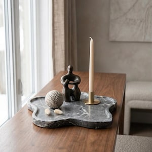 Gray & White Marble Tray - Natural Stone Vanity Organizer - Elegant Marble Organizer Gift for Home Decor - Handmade Marble Catchall Tray