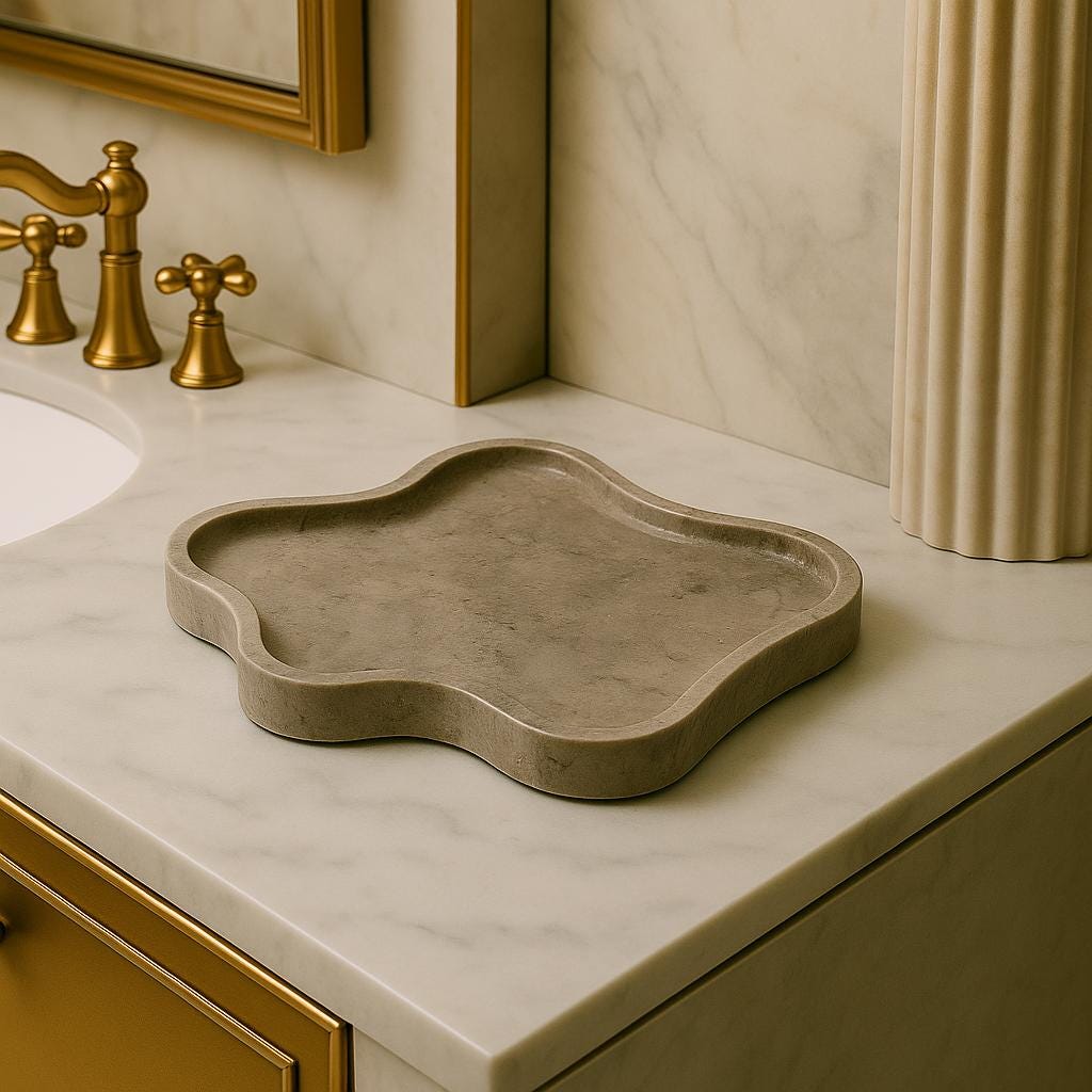 Handcrafted Grey Marble Tray – Tunisian Stone Vanity Organizer - Thumbnail 3