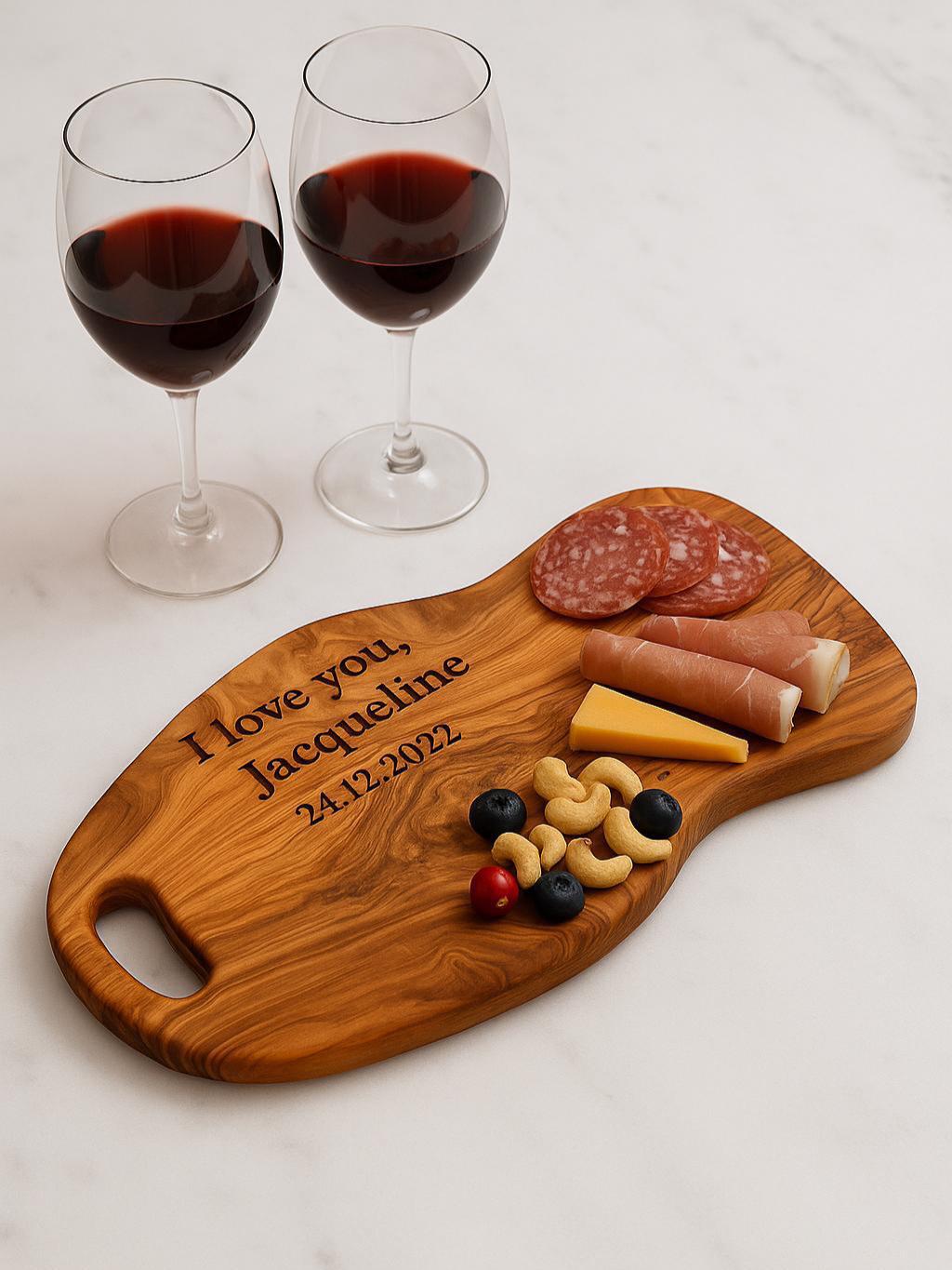 Personalized Olive Wood Charcuterie Board, Custom Engraved Anniversary Gift