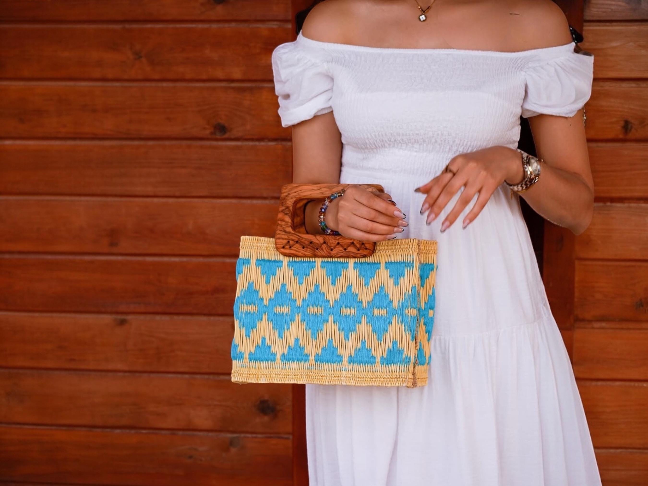 Summer Strawbag | Olive Wood Handles | Natural Rush Bag | Elegant City & Beach Tote | Handmade Limited Collection ! - Thumbnail 2