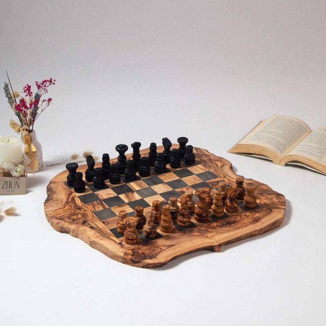 Custom Olive Wood Chess Set – Handmade Engraved Board with Pieces, Luxury Wooden Game, Unique Gift for Collectors - Thumbnail 3