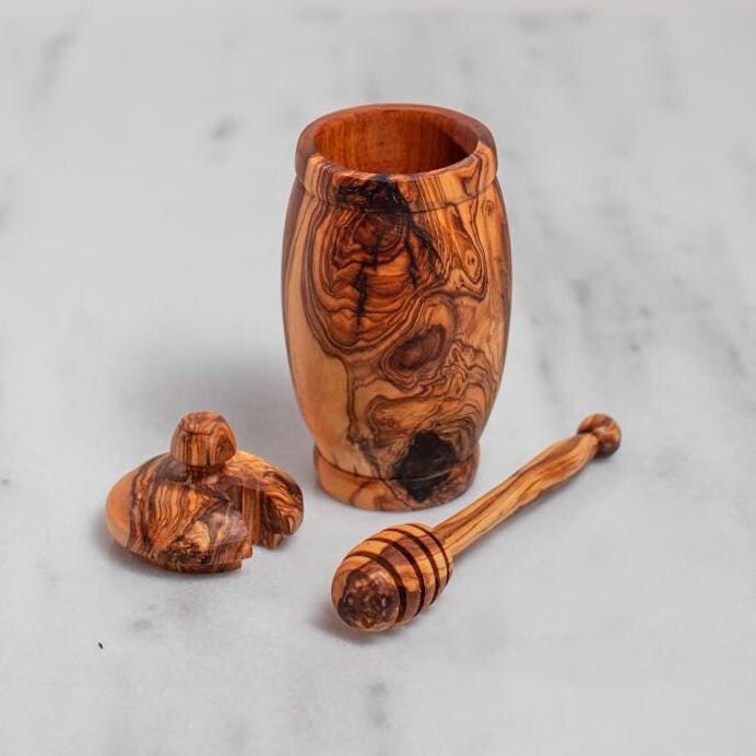 Olive Wood Honey Jar – Handcrafted Artisan Pot for Table and Home - Thumbnail 7