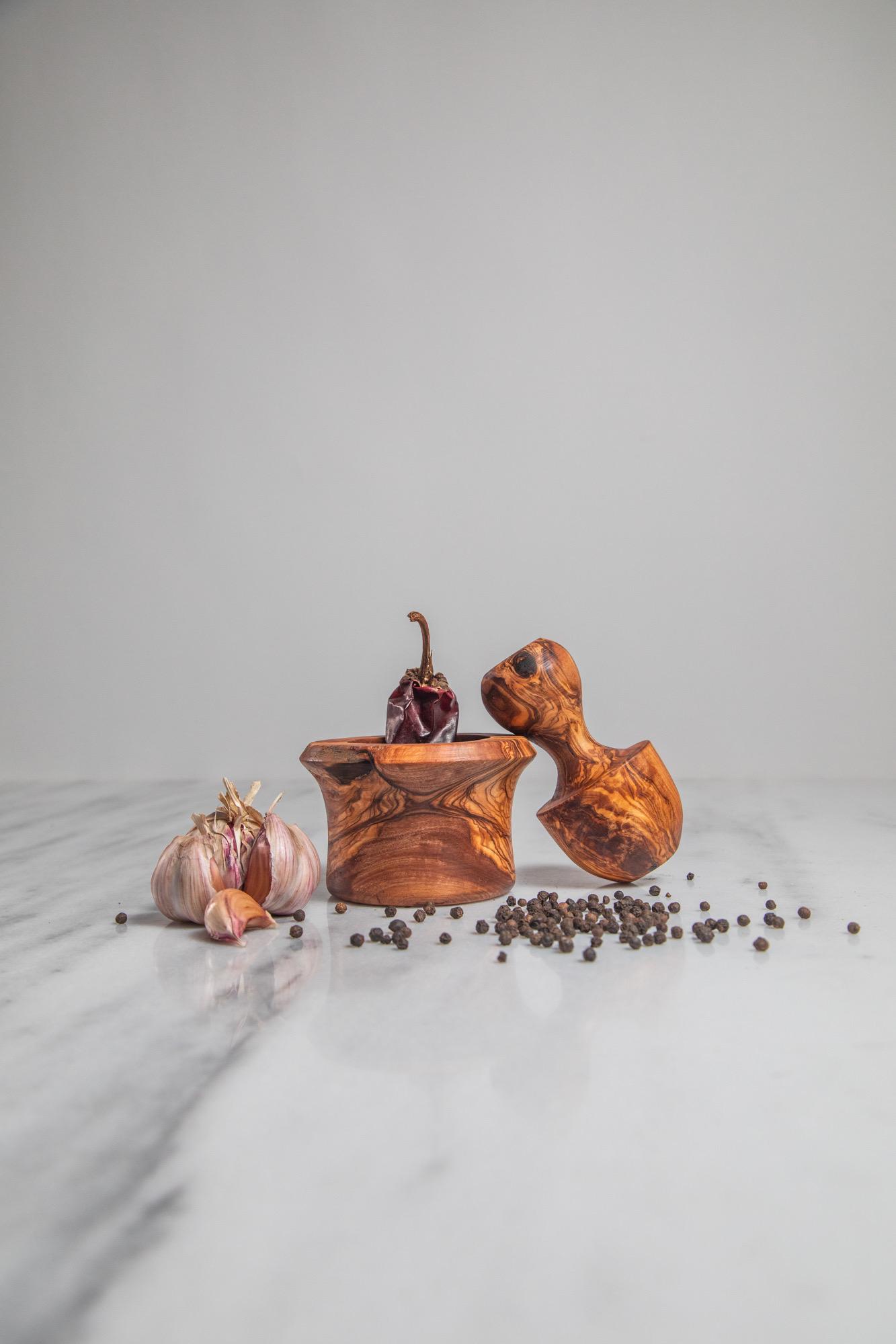 Olive Wood Mortar and Pestle – Handcrafted Rustic Spice Grinder | Herb Crusher, Kitchen Tool & Gift, Natural Wood - Thumbnail 4