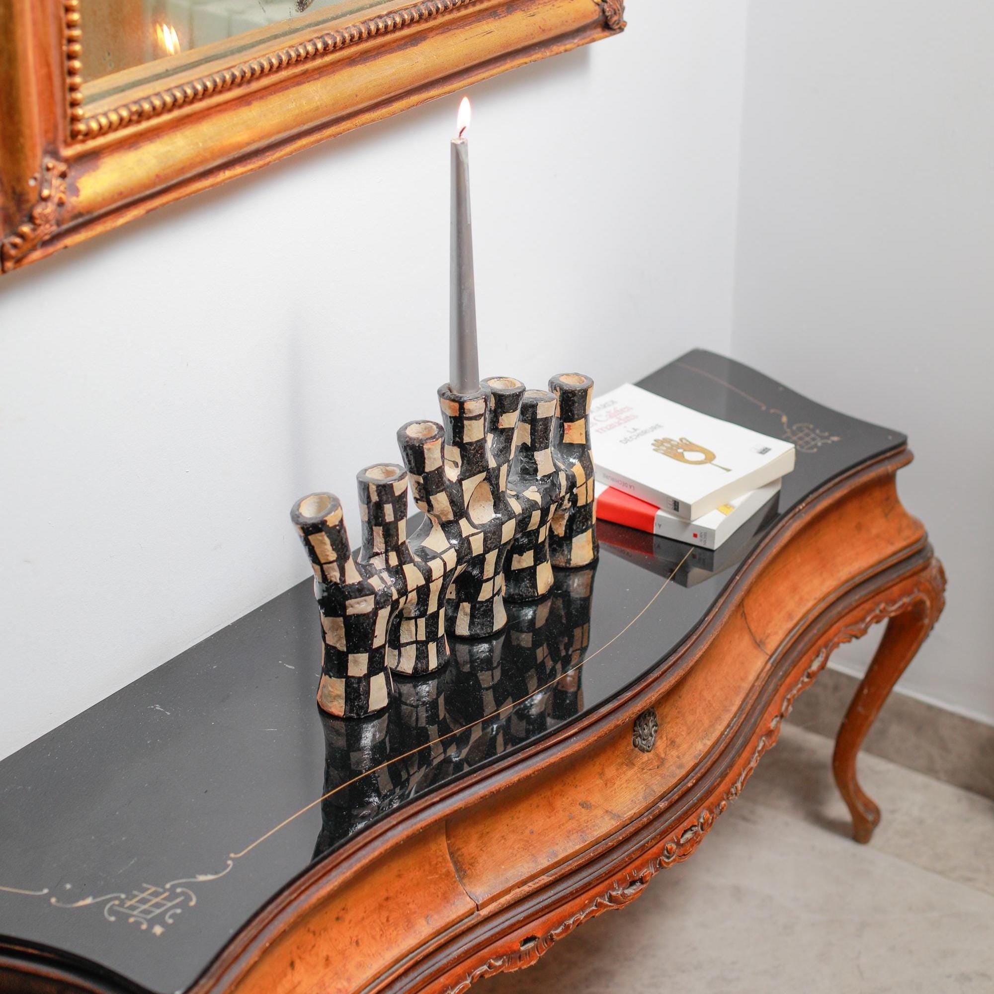 Artisan Pottery Candelabra – Handcrafted Clay Candle Holder of Timeless Heritage - Thumbnail 2