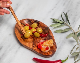 Olive Wood Snack Tray, Tapas Serving Tray, Small Serving Dish, Olive Wood Tray, Appetizer Tray, Rustic Kitchen Decor