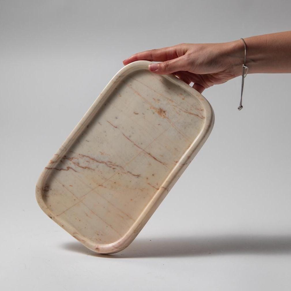 Cream Gialloantico Marble Tray – Handmade Natural Stone Vanity and Bathroom Organizer - Thumbnail 5