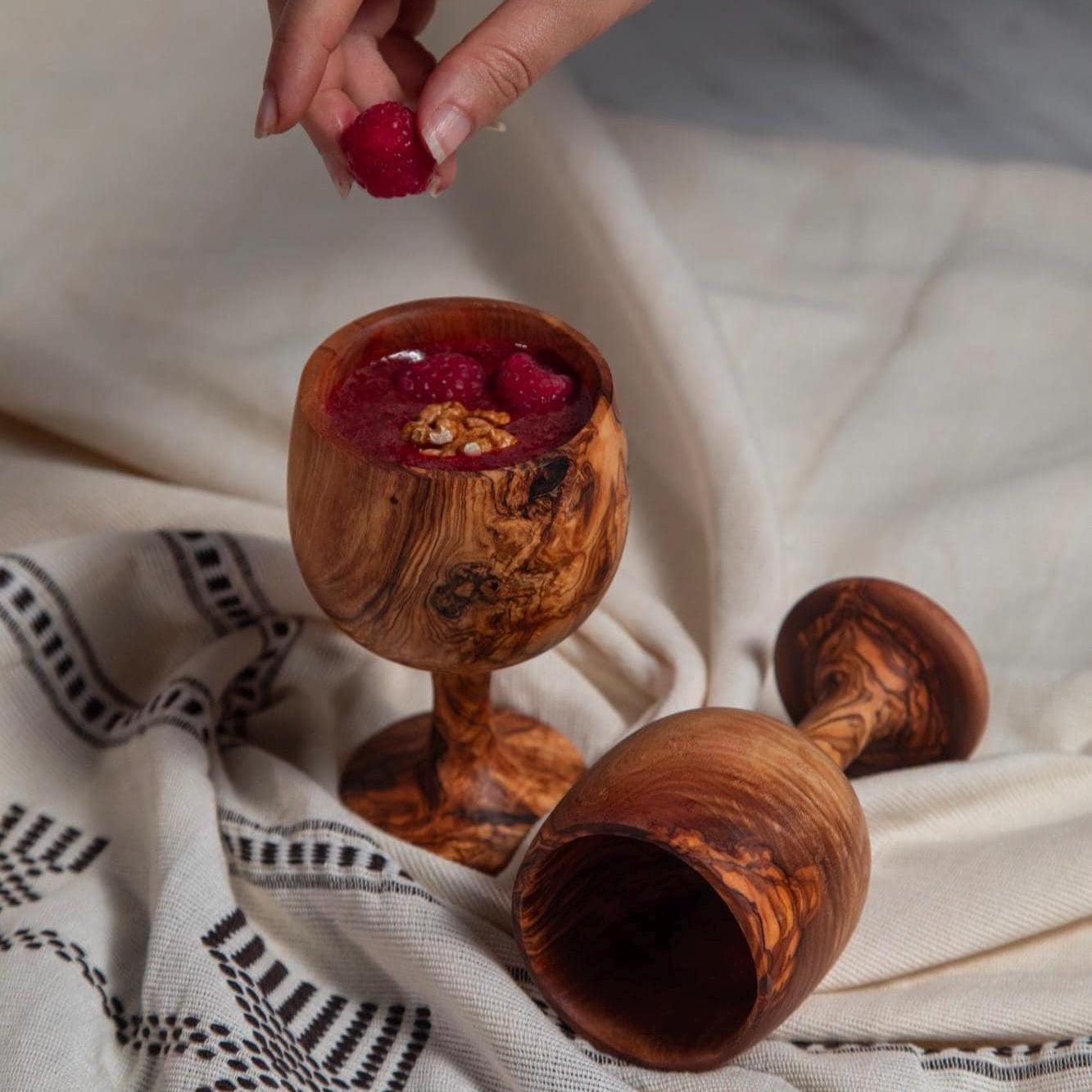 Handmade Olive Wood Cup – Rustic Natural Cup for Juices, Smoothies & Desserts