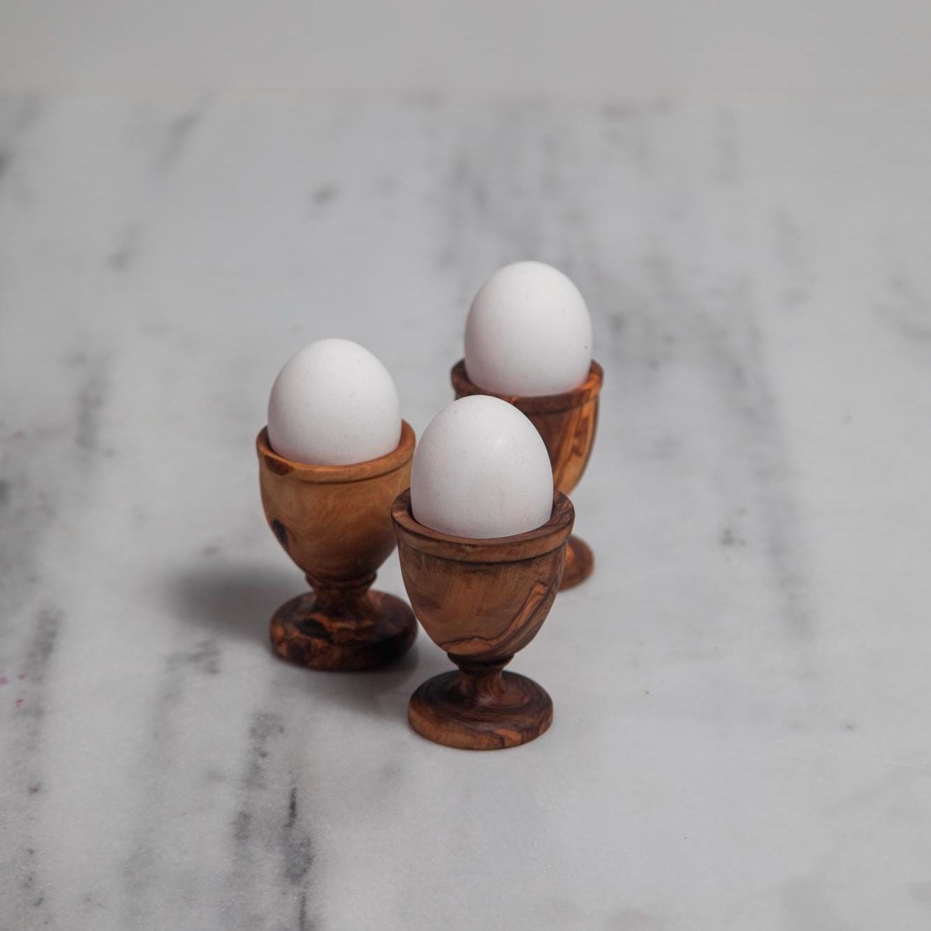 Set of 3 Olive Wood Egg Cups – Handmade Natural Egg Holders, Rustic Kitchen & Breakfast Tableware - Thumbnail 4