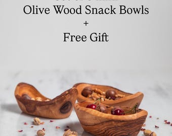 Handcrafted Olive Wood Nesting Bowls - Set Of Three Rustic Canoe Shaped Serving Bowls for Snacks & Fruit - Eco Friendly Kitchen Decor Gift