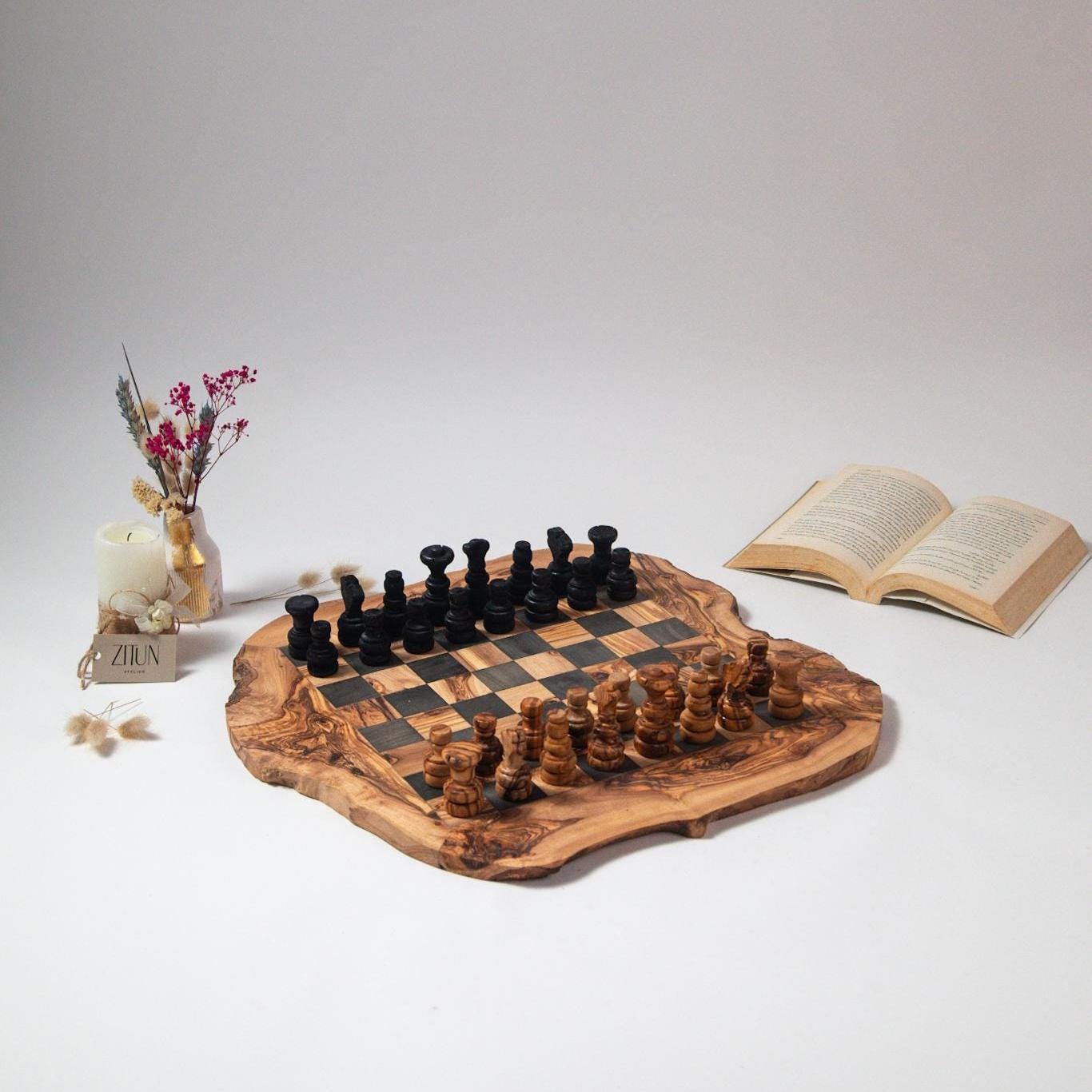 Handcrafted Olive Wood Chess Set – Luxury Artisan Board Game - Thumbnail 4