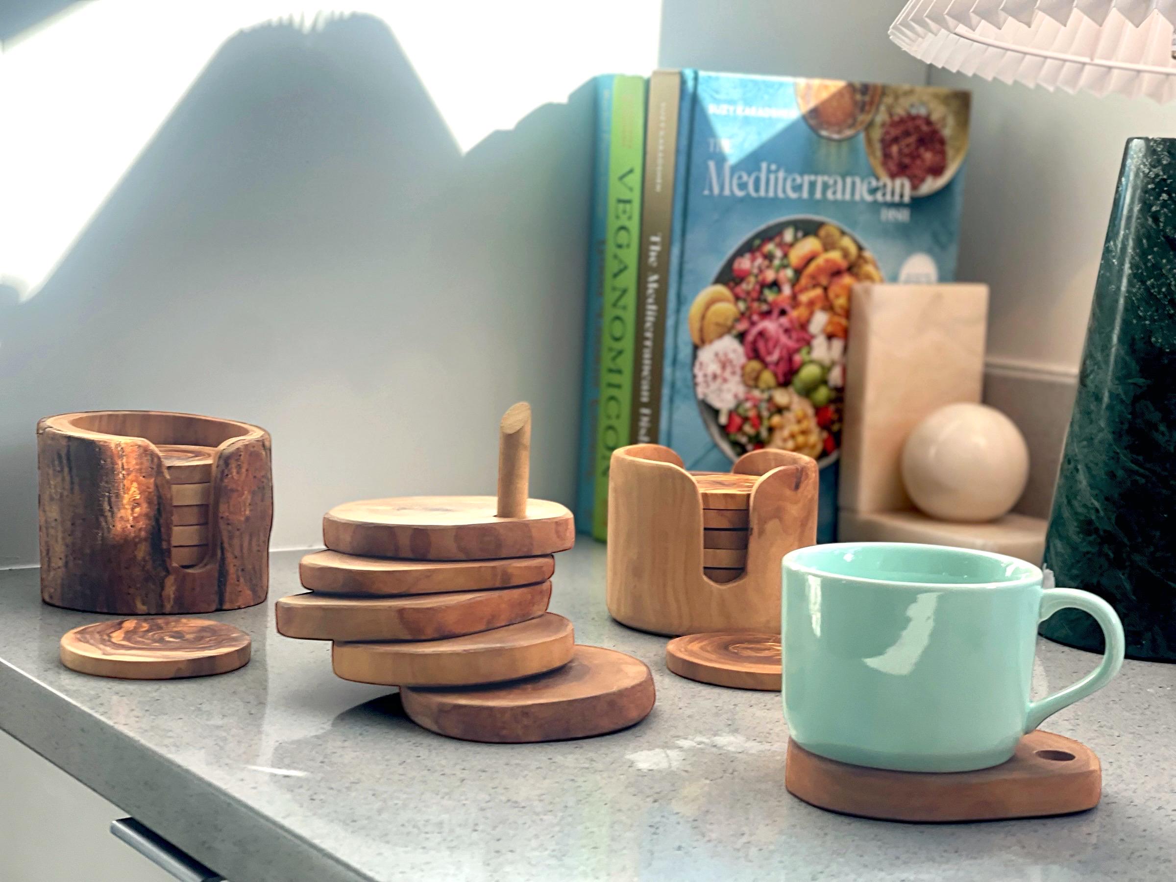 Coasters Set | Handmade with Olive Wood | Unique Rustic Wooden Coasters |Natural Coaster Set | handcrafted kitchenware |Set Of 6 Coasters - Thumbnail 2