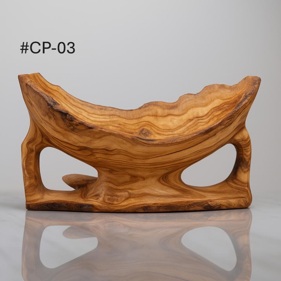 thanksgiving hosting gift – Handcrafted Olive Wood Fruit Bowl Centerpiece - Thumbnail 7