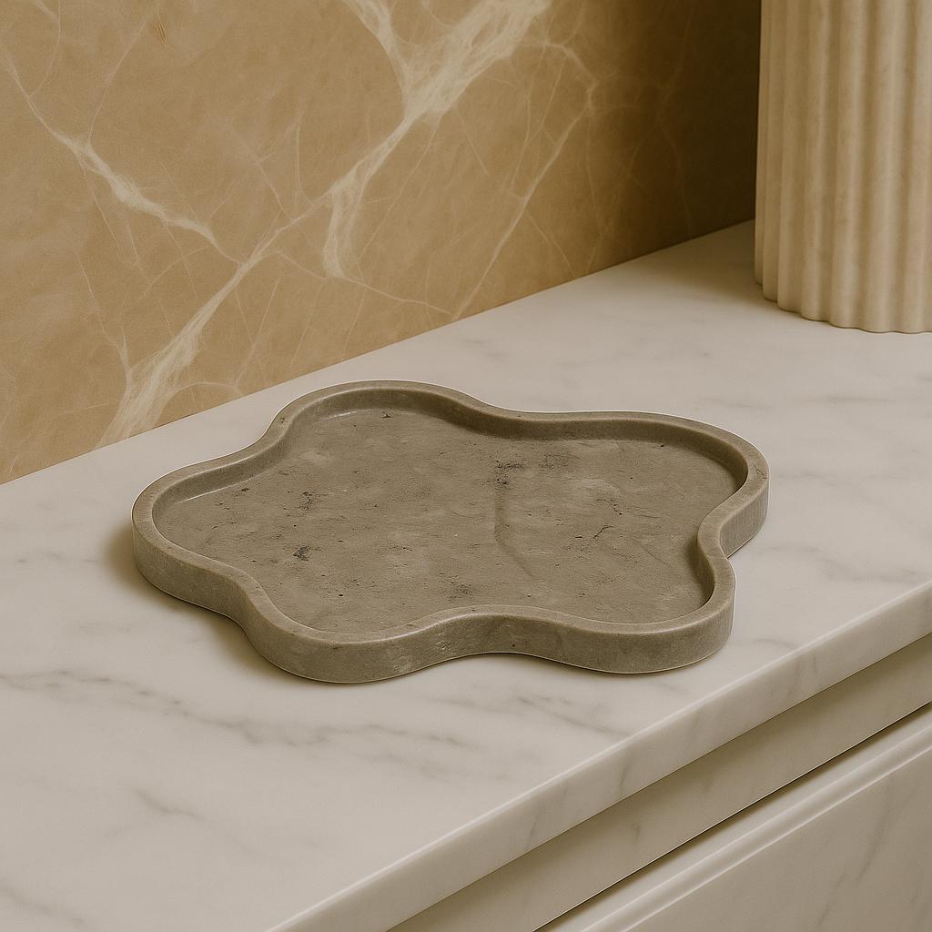 Handcrafted Grey Marble Tray – Tunisian Stone Vanity Organizer