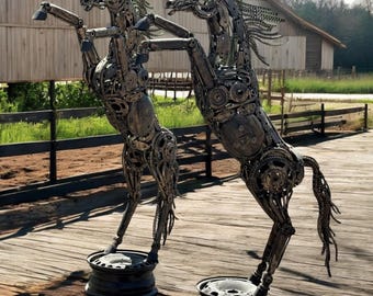 Handcrafted Mechanical Horse Sculpture - Large Metal Horse Art from Bike Parts - Industrial Recycled Art Statement Piece