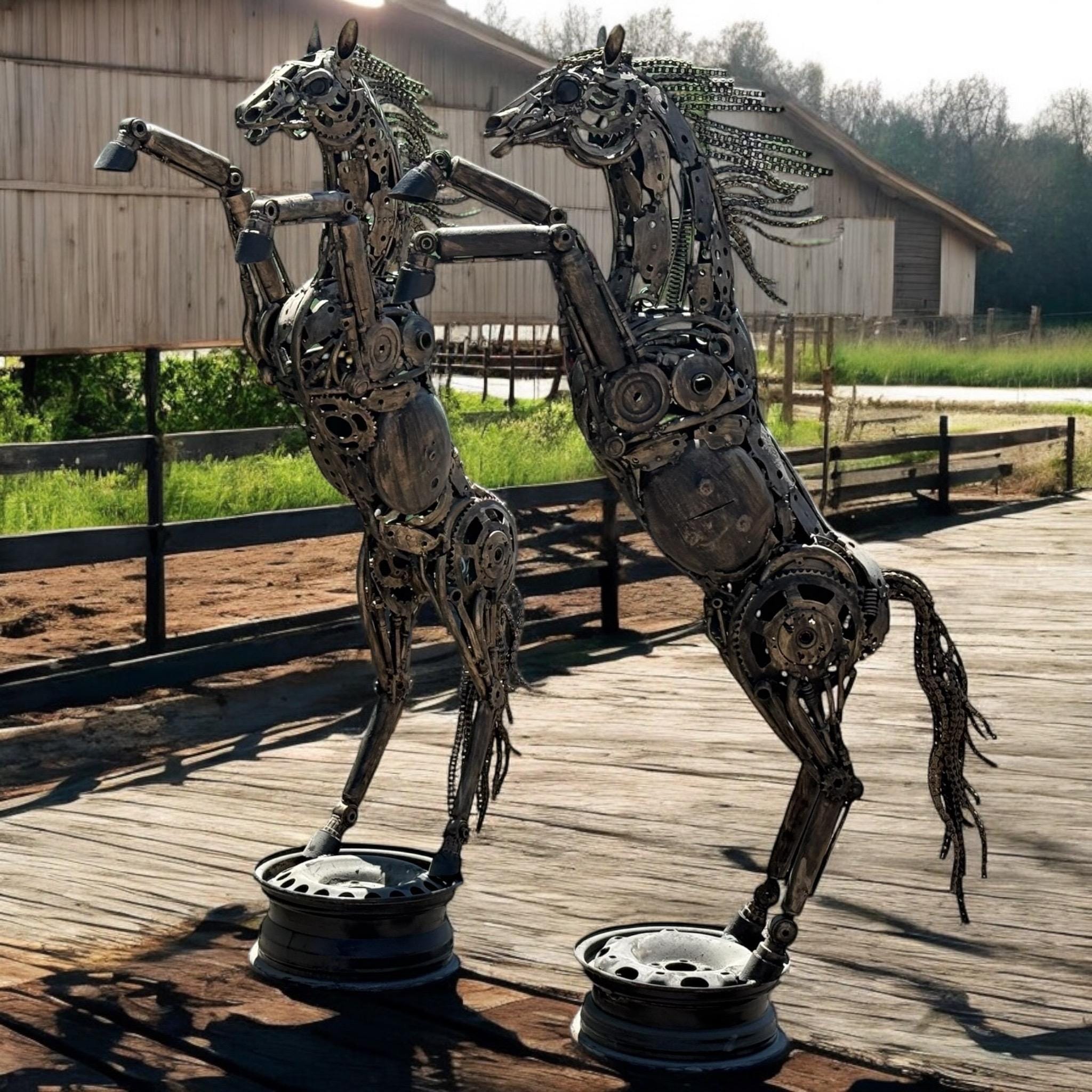 Handmade Recycled Metal Horse Sculpture: Industrial Equestrian Art - Thumbnail 7