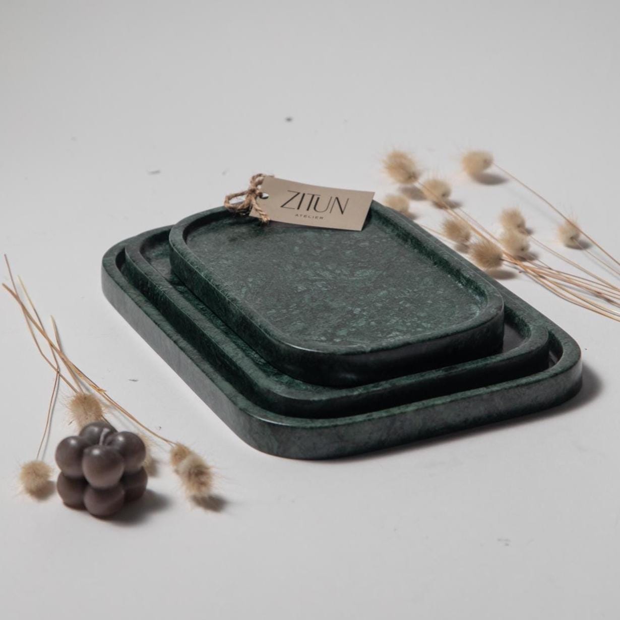 Green Marble Tray – Handmade Natural Stone Vanity and Bathroom Organizer - Thumbnail 6