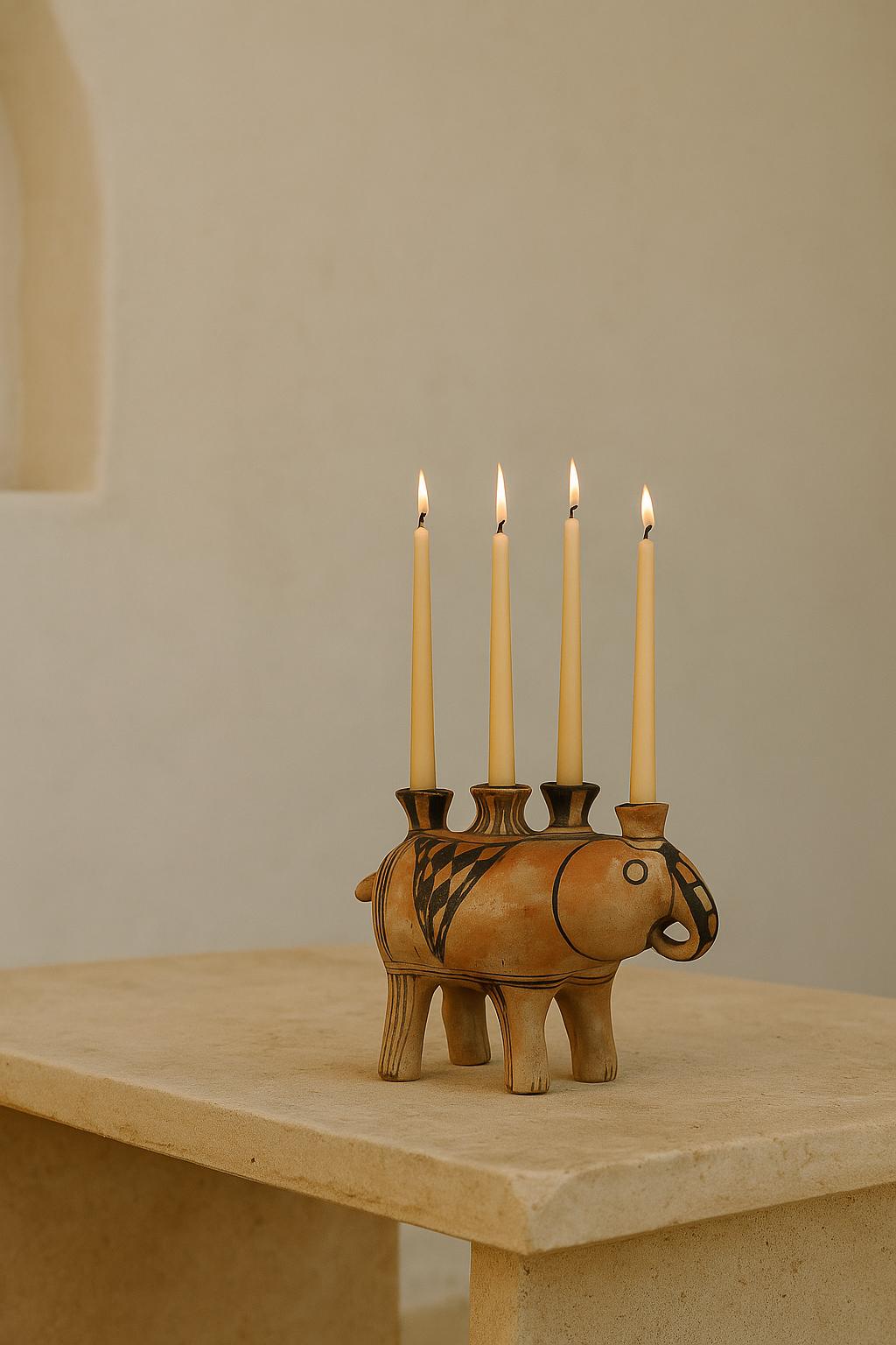 Handmade Pottery Elephant Tealight Holder – Tunisian Clay Decor