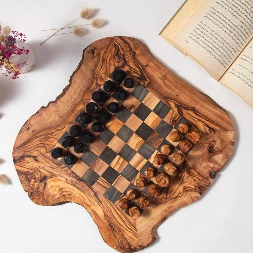 Custom Olive Wood Chess Set – Handmade Engraved Board with Pieces, Luxury Wooden Game, Unique Gift for Collectors - Thumbnail 4
