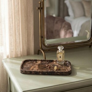 Luxury Brown Marble Vanity Tray - Handmade Natural Stone Tray - Bathroom Organizer Set - Hand Polished Decorative Tray for Housewarming Gift image 3