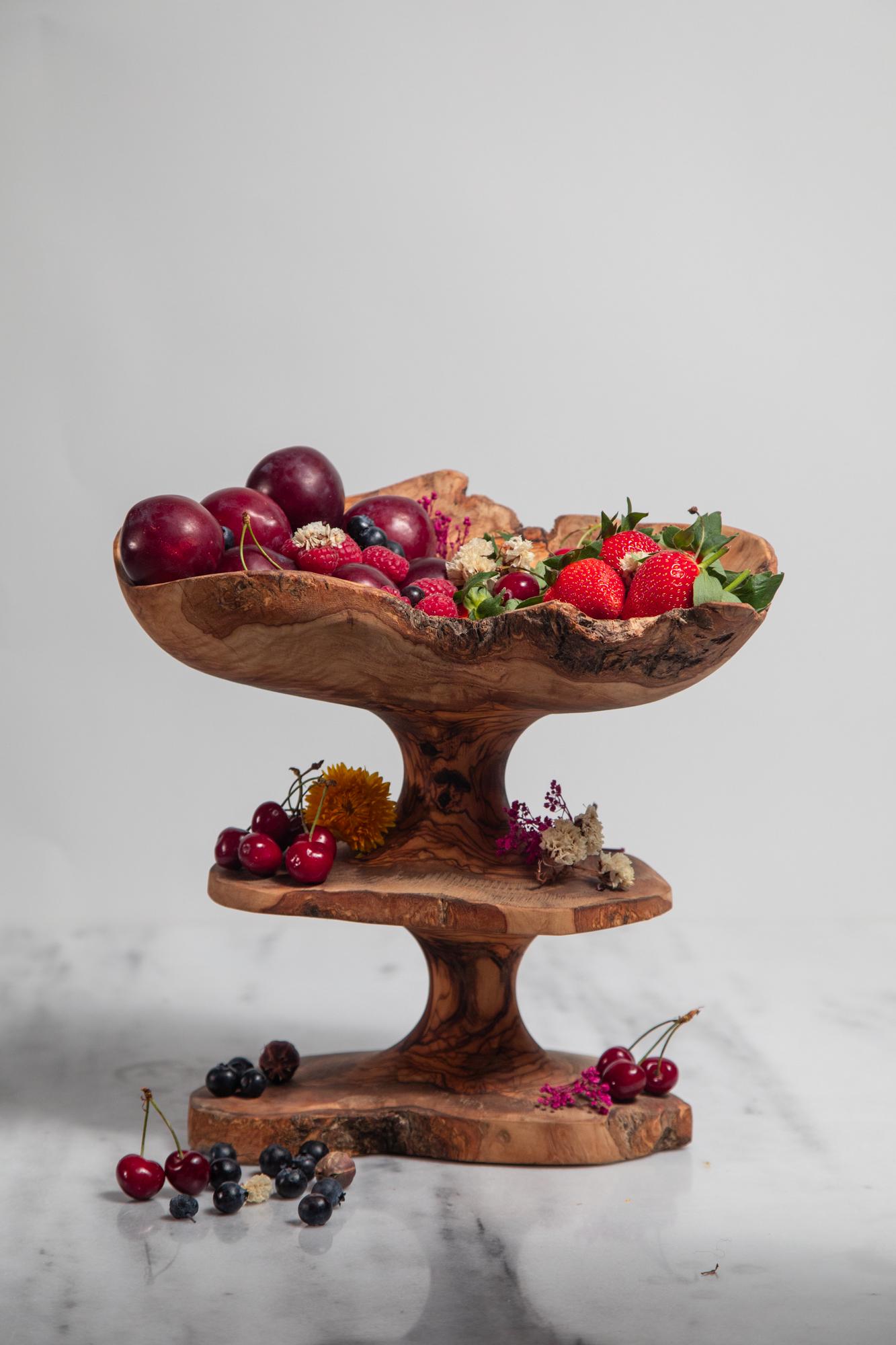 Handmade Olive Wood Tiered Stand: One-of-a-Kind Rustic Serving Display - Thumbnail 2