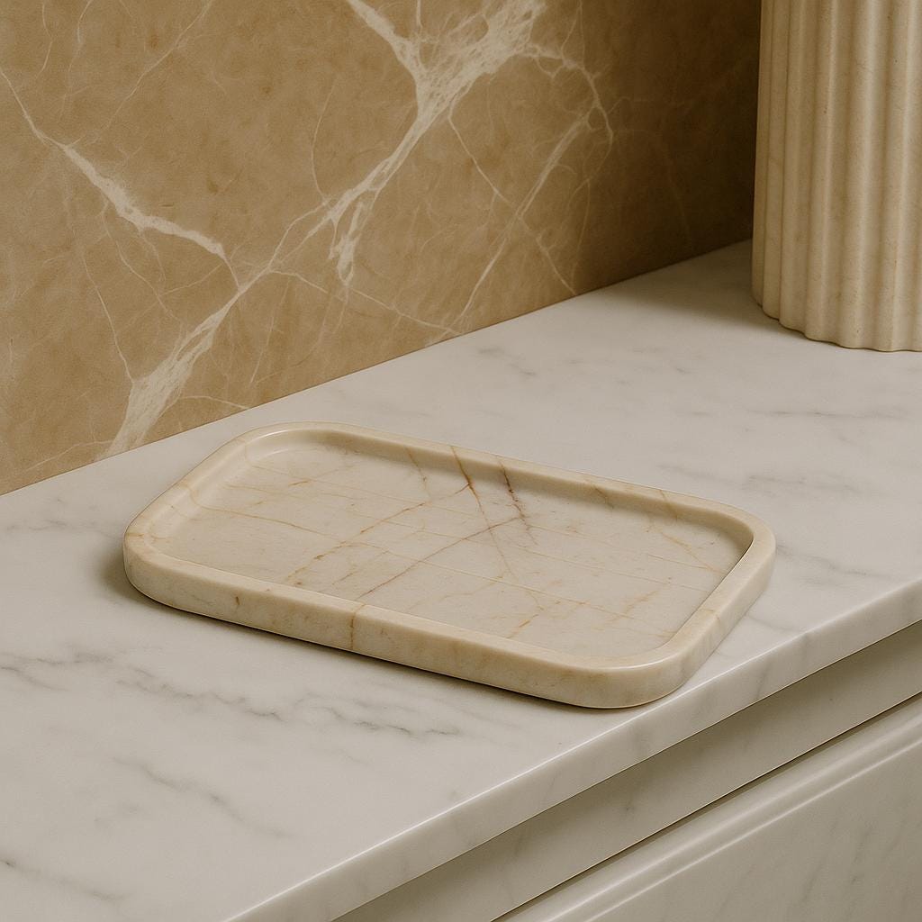 Cream Gialloantico Marble Tray – Handmade Natural Stone Vanity and Bathroom Organizer - Thumbnail 3
