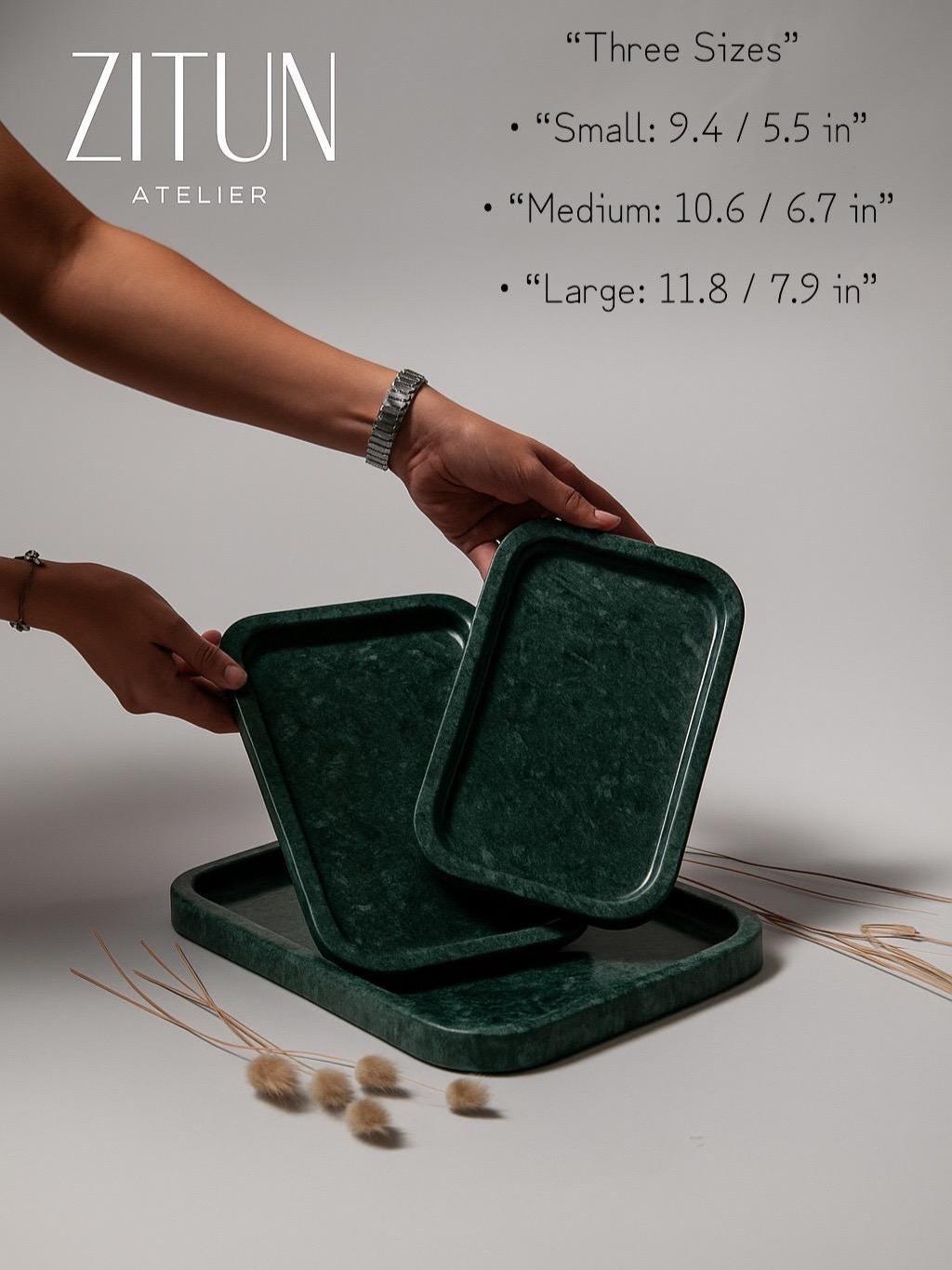 Green Marble Tray – Handmade Natural Stone Vanity and Bathroom Organizer - Thumbnail 4