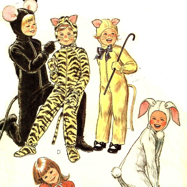 Child Mouse Tiger Cat Rabbit Jumper Animal Halloween Costume McCalls 7132 2624 Sewing Pattern Boys Girls Size 4 Cut