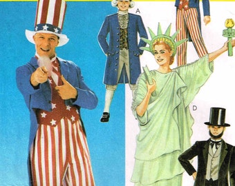 Sewing Pattern Adult Uncle Sam  Patriotic Halloween Costume July 4th Statue of Liberty, George Washington McCalls 8701 6143 Size M