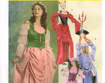 Pirate Costume Sewing Pattern McCalls 5497, Devil Corset Dress Size 14 16 18 20 Uncut