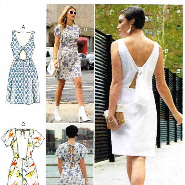 Sewing Pattern Open Back Fitted Dress, Extended Shoulders McCalls 7740  MP684 Back Ties Size 6 8 10 12 14 16 20 22 Uncut