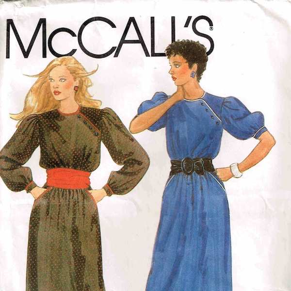 McCalls 8762 Sewing Pattern Pullover Dress, Side Opening, Cummerbund Vintage 1980s  Size 6, 8 Bust 30.5, 31.5 Uncut