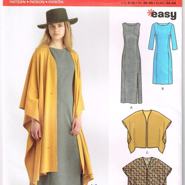 Sewing Pattern New Look 6573 Wrap Coat and Dress Misses Size 8 10 12 14 16 18 Bust 36 38 40 42 44 46 48