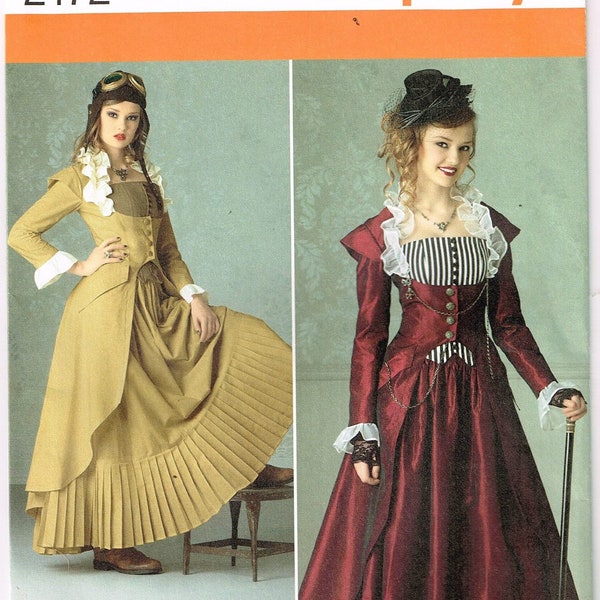 Victorian Steampunk Corset, Skirt, Coat Simplicity 2172 Sewing Pattern Misses Plus Uncut Long Jacket