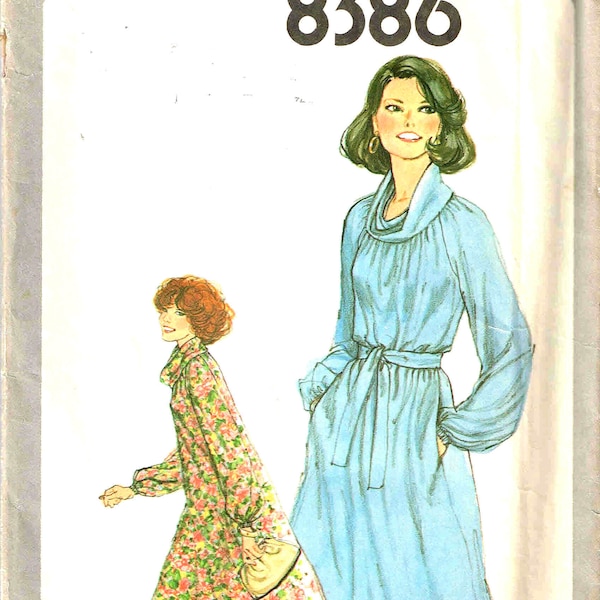 Sewing Pattern Vintage Cowl Neck Dress Raglan Sleeves Vintage 1970s Ladies Long Sleeve Simplicity 8386 Size 6 8 Petite Uncut